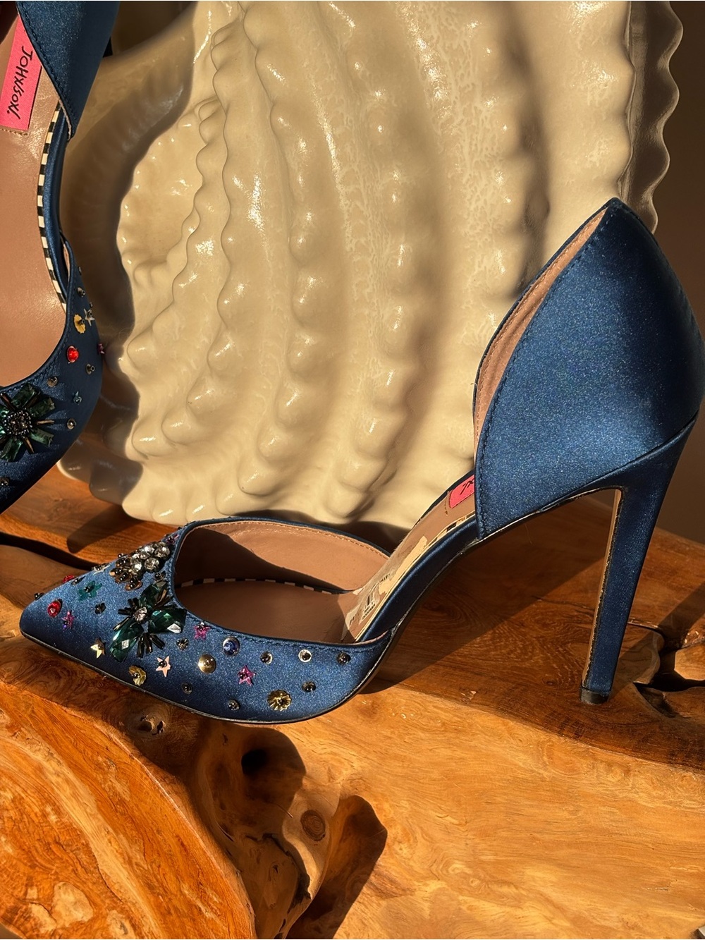 Betsey Johnson Blue Satin D’Orsay Rhinestone Embellished Heels Size 8M Holiday - Picture 9 of 12